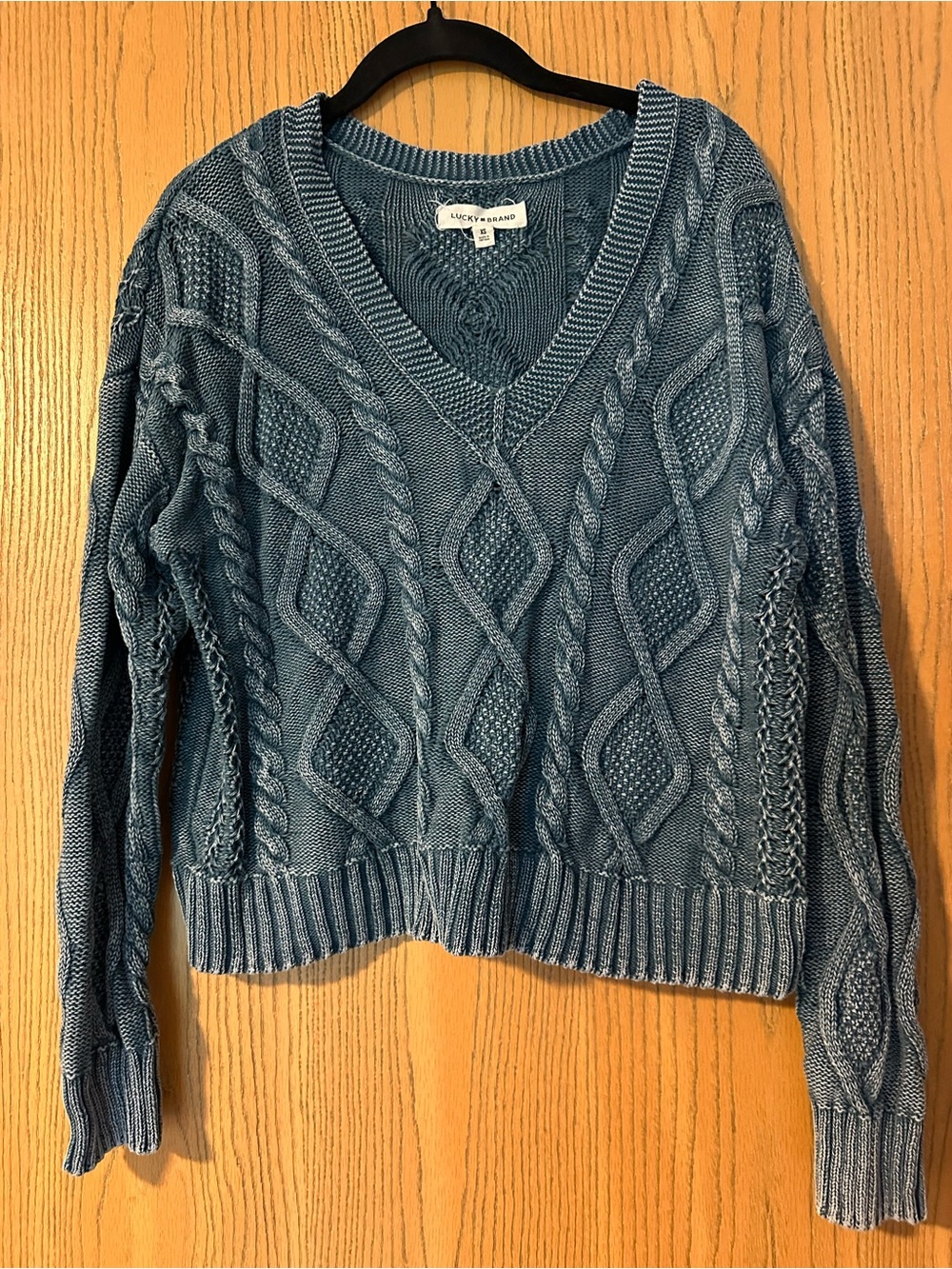 Lucky Brand Teal Cable-Knit V-Neck Sweater